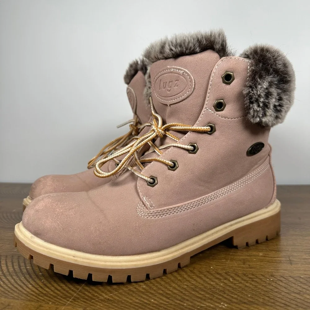 Lugz Boots Womens 10 Soft Pink Convoy Hi Faux Fur Winter Work Chunky Y2K